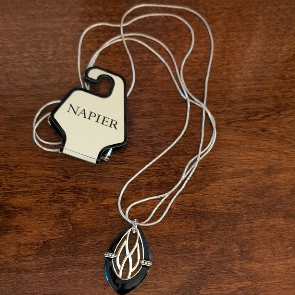 Napier Black and Silver Leaf Pendant Necklace